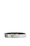 Ferragamo Gancini Strass Leather Belt In Silver