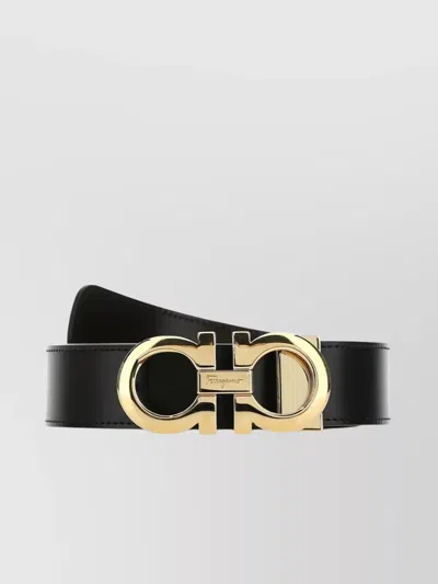 Ferragamo Reversible Smooth Leather Belt With Adjustable Length In Black