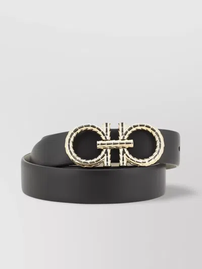 Ferragamo Reversible Snakeskin Embellished Belt With Gold-tone Buckle