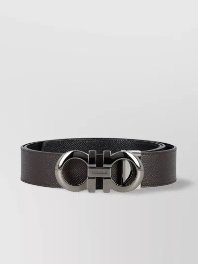 Ferragamo Reversible Textured Calfskin Adjustable Belt In Black