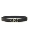 Ferragamo Reversible Textured Calfskin Belt In Black