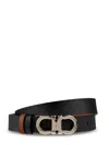 Ferragamo Reversible Textured Calfskin Belt With Distinctive Buckle In Black