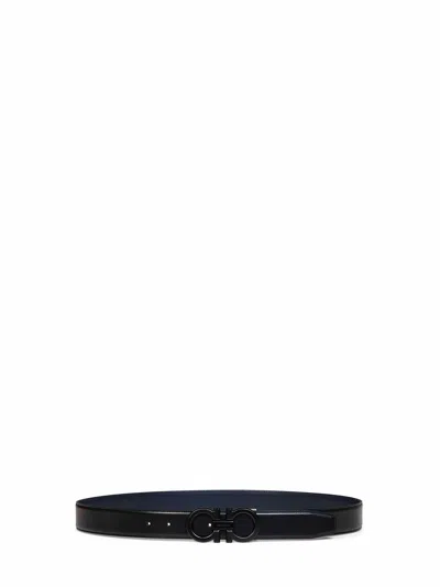 Ferragamo Reversible Two-tone Calfskin Belt In Black