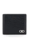 Ferragamo Revival Black Wallet With Gancini Buckle On The Front In Hammered Leather Man In Black