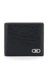 Ferragamo Revival Black Wallet With Gancini Buckle On The Front In Hammered Leather Man In Black