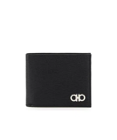Ferragamo Gancini Bi-fold Leather Wallet In Black