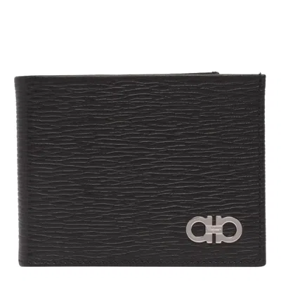 Ferragamo Gancini Bi-fold Leather Wallet In Black