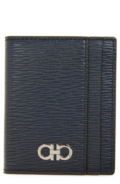 Ferragamo Revival Gancio Leather Card Case In Blue