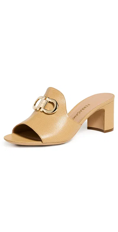 Ferragamo Mid Heel Mule With Gancini Buckle In Brown