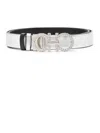Ferragamo Gancini Strass Leather Belt In Silver