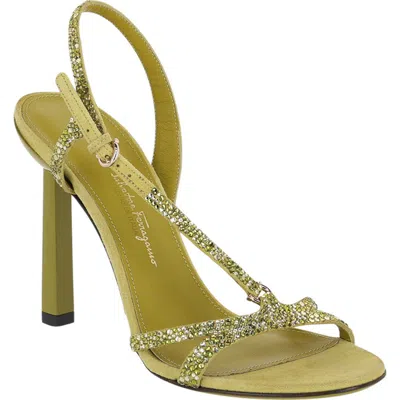 Ferragamo Rhinestone D'orsay Sandal In Green