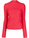 Ferragamo Rhinestone-embellished Long-sleeved Top In Red