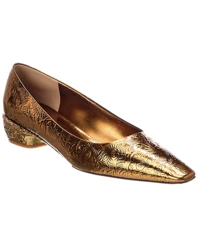 Ferragamo Riace Leather Pump In Metallic