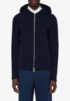 Ferragamo Rib-knit Hooded Cardigan In Wool In Navy