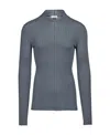 Ferragamo V-neck Ribbed-knit Jumper In Gray