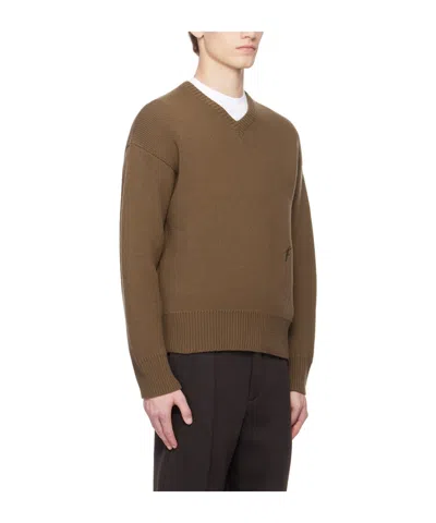 Ferragamo Brown V-neck Sweater In 0958/237 Clay