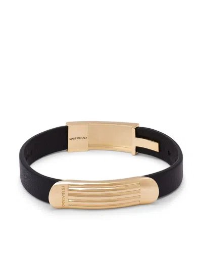 Ferragamo Ribbed Cap Leather Bracelet In Black