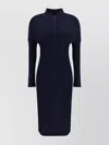 FERRAGAMO RIBBED COLLAR FITTED LONG-SLEEVED MIDI DRESS