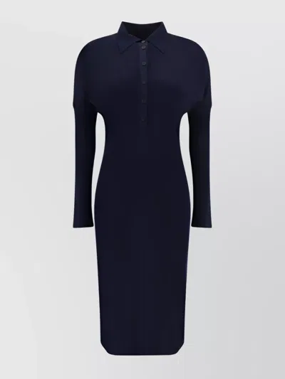 FERRAGAMO RIBBED COLLAR FITTED LONG-SLEEVED MIDI DRESS