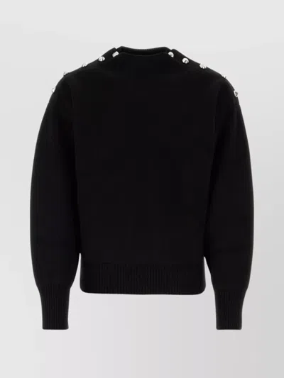 Ferragamo Ribbed Crew-neck Sweater In Wool Blend In Black
