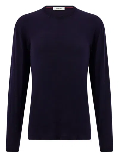 Ferragamo Ribbed Crewneck Sweater In Blue