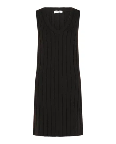 Ferragamo Ribbed Knit Dress In Black