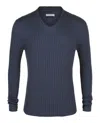 Ferragamo Ribbed Knit Long-sleeve Top In Gray