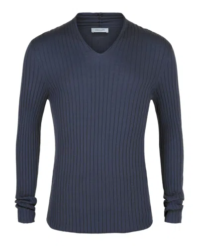 Ferragamo Ribbed Knit Long-sleeve Top In Gray