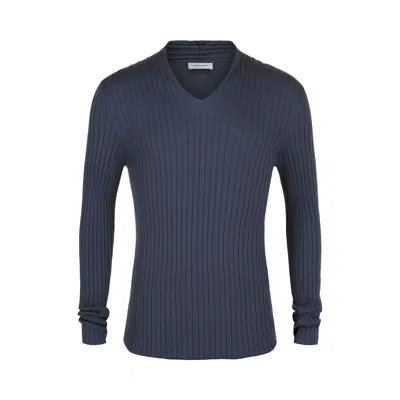 Pre-owned Ferragamo Ribbed Knit Long-sleeve Top 'grey' | Men's Size L In Gray