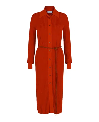 Ferragamo Ribbed Knit Midi Dress In Orange