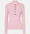 Ferragamo Long Sleeved Ribbed Knit Polo Top In Pink