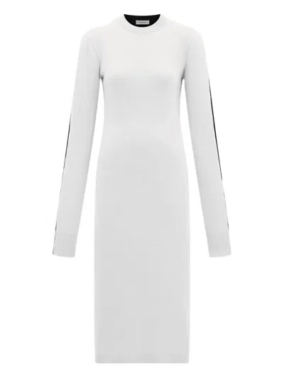 Ferragamo Ribbed-panel Two-tone Knitted Midi Dress In White