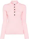 Ferragamo Long Sleeved Ribbed Knit Polo Top In Pink