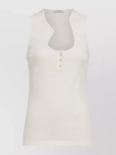 FERRAGAMO RIBBED SCOOP NECK SLEEVELESS BUTTON TOP