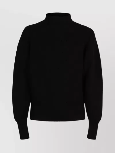 Ferragamo Ribbed Texture Wool Turtleneck Sweater In Black