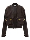Ferragamo Ribbed-trim Patch-pocket Bomber Jacket In Brown
