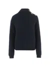 Ferragamo Wool Blend Sweater Button Shoulder Mock Neck In Blue