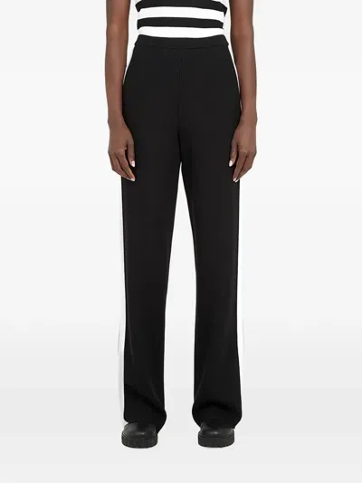 Ferragamo Ribbed-knit Side-stripe Trousers In Black