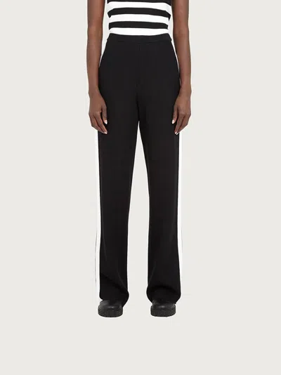 Ferragamo Ribbed-knit Side-stripe Trousers In Black