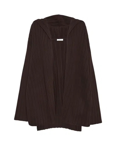 Ferragamo Rib-knit Hooded Cardigan In Brown