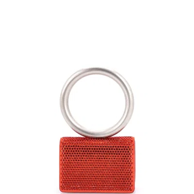 Ferragamo Ring Handle Card Holder Crystal Embellished Suede In Red