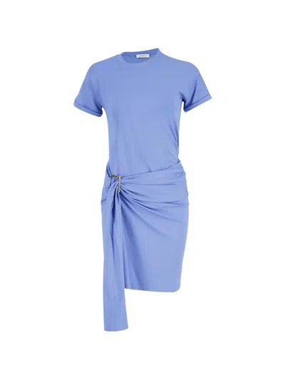 Ferragamo Draped Knot Detail Mini Dress In Blue