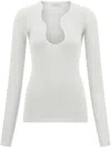 Ferragamo Rippled Neckline Long-sleeved Top In White