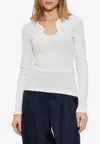 Ferragamo Rippled Neckline Long-sleeved Top
