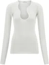 Ferragamo Rippled Neckline Long-sleeved Top In Weiss