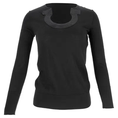 Pre-owned Ferragamo Rippled-neckline Sweater In Black Cashmere