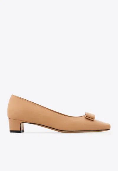 Ferragamo Rirri 30 Iconic Bow Nappa Leather Pumps In Sand