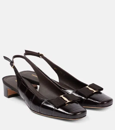 Ferragamo Rivada 30 Croc-effect Leather Pumps In Brown