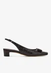 Ferragamo Rivada 30 Croc-embossed Slingback Pumps In Brown