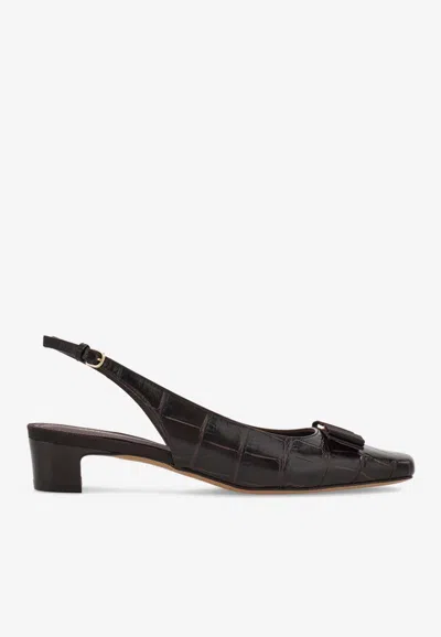 FERRAGAMO RIVADA 30 CROC-EMBOSSED SLINGBACK PUMPS